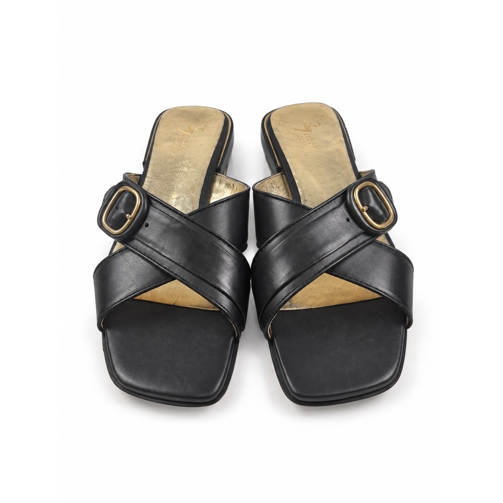 27 Edit Naturalizer Naja Black Leather Buckle Slide Sandals Women's Size 9M